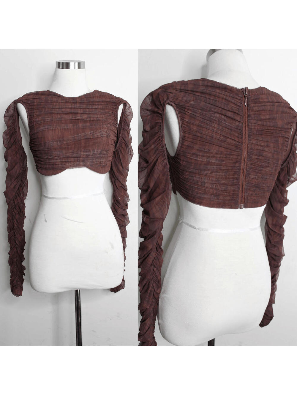 House of CB London Brown Cut Out Mesh Crop Top - XS